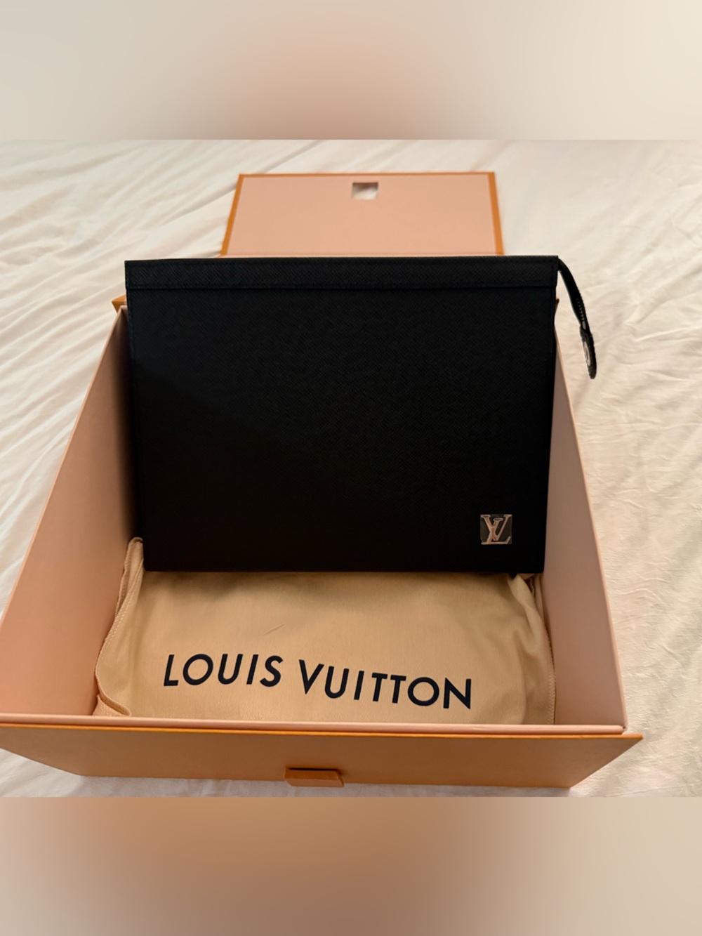 Louis Vuitton Black Men's Document Organizer with Silver LV Accent
